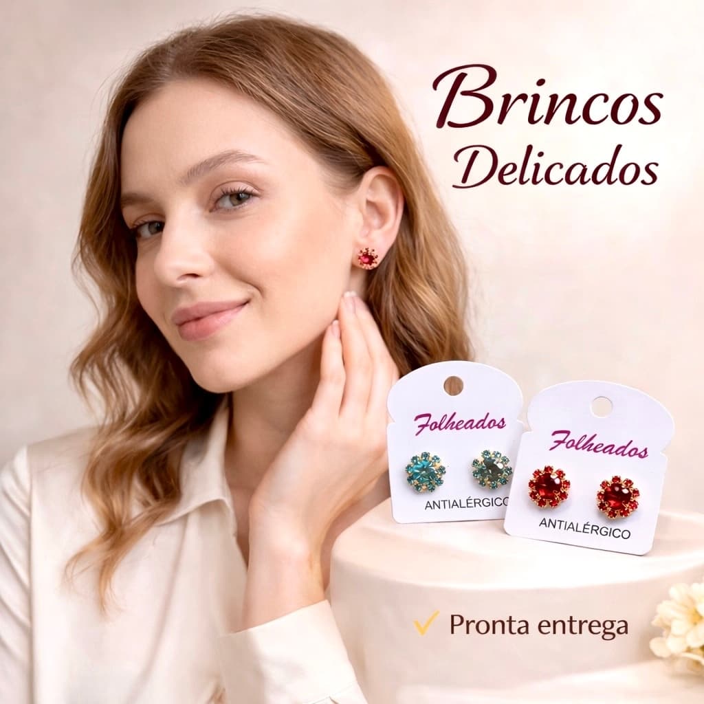 Kit 3 Brincos Folheados a Ouro Feminino Sortido Presente