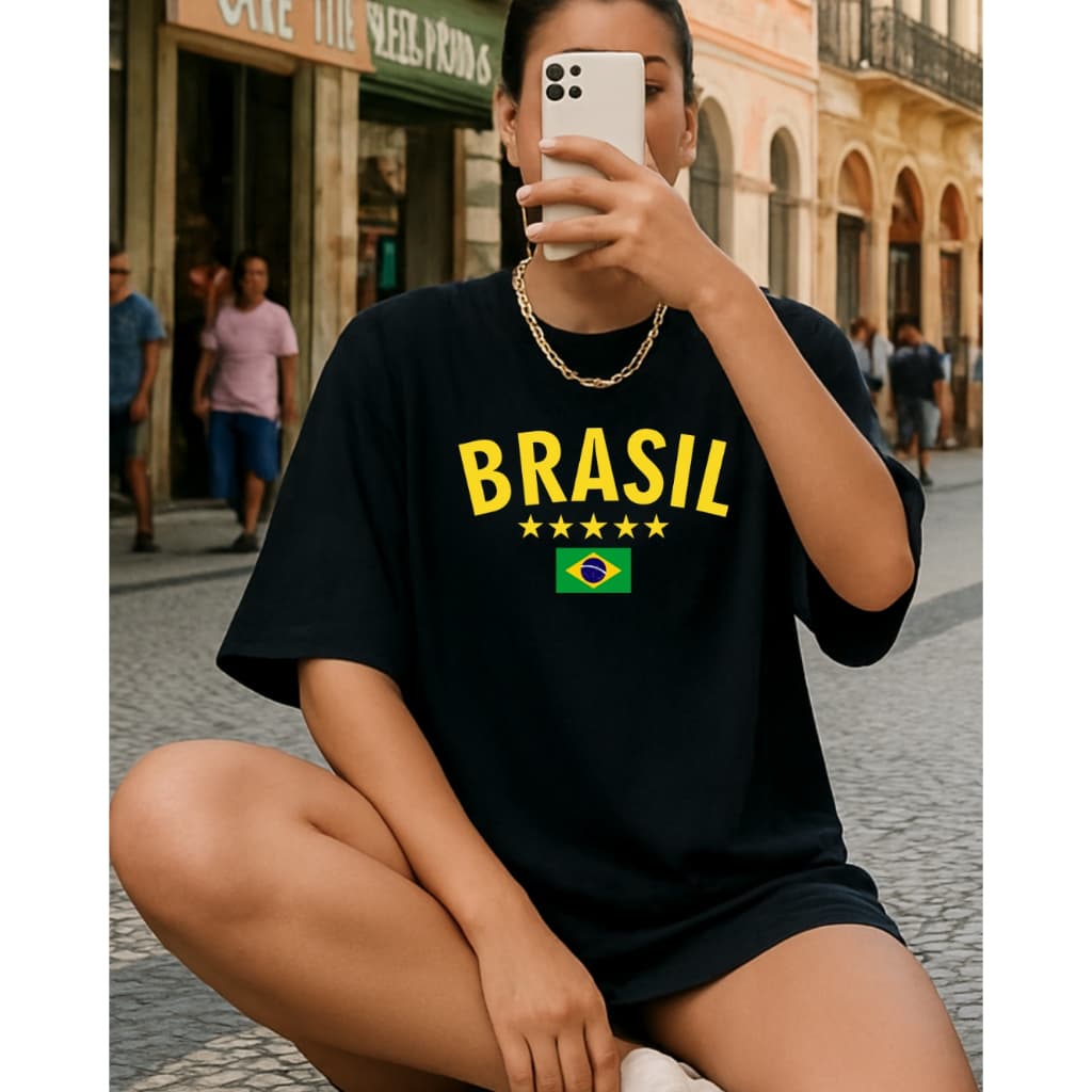 Camiseta BRASIL 5 ESTRELAS blusa unissex moda feminina copa promoção