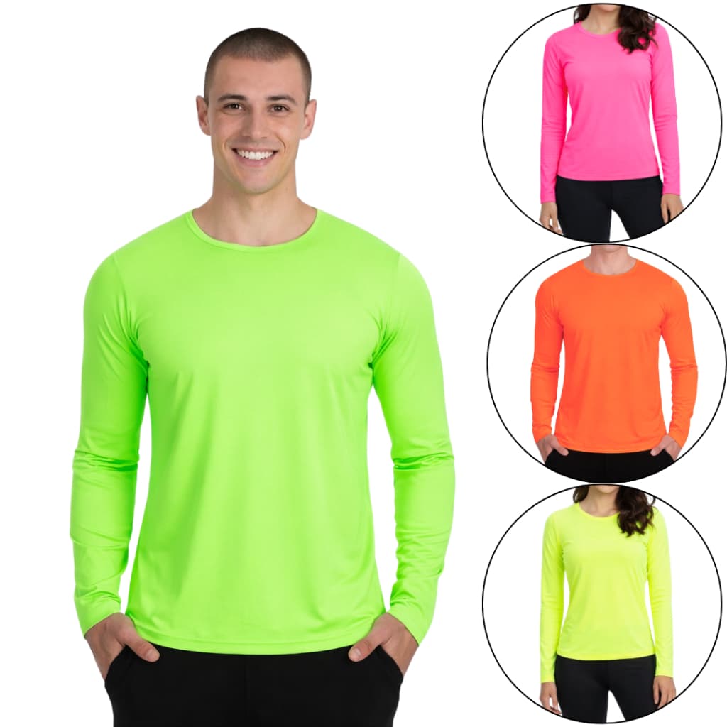 Camisa neon unissex proteção solar camiseta uv 50+ blusa segunda pele térmica