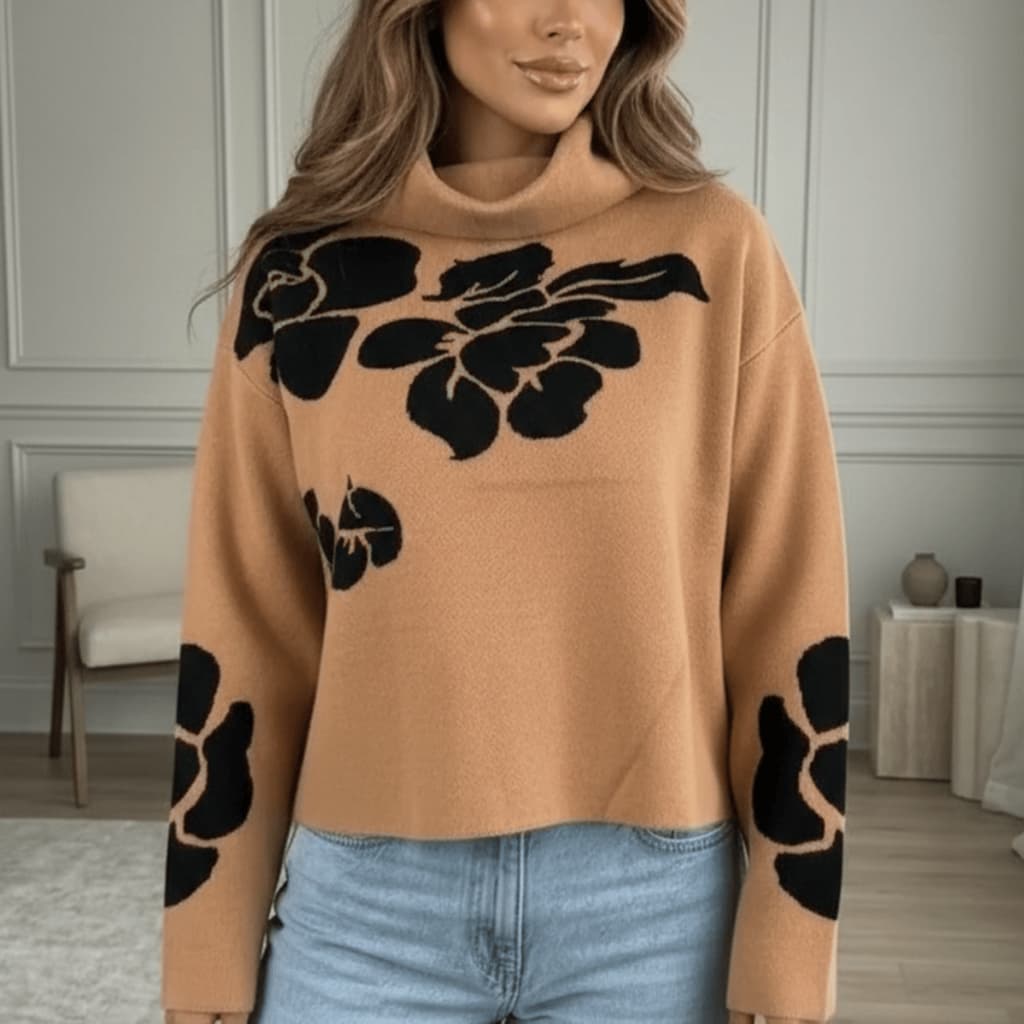Blusa Tricot Feminino Detalhes Flores Básico Casual Elegante Moda Inverno