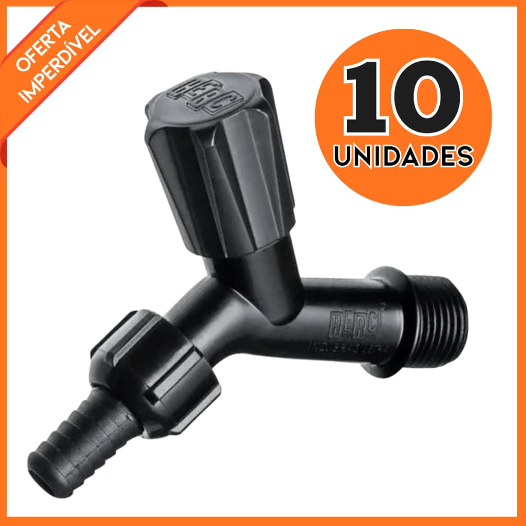 Kit 10 Torneiras De Jardim Tanque E Máquina Plástico ABS Premium Preta E Branca 1x2 e 3x4 Resistente