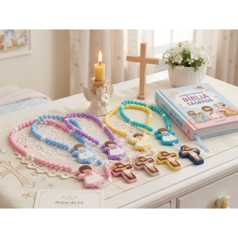 Terço Infantil  Personalizado com Nome – Diversas Cores – Lembrancinha Batizado e Primeira Comunhão