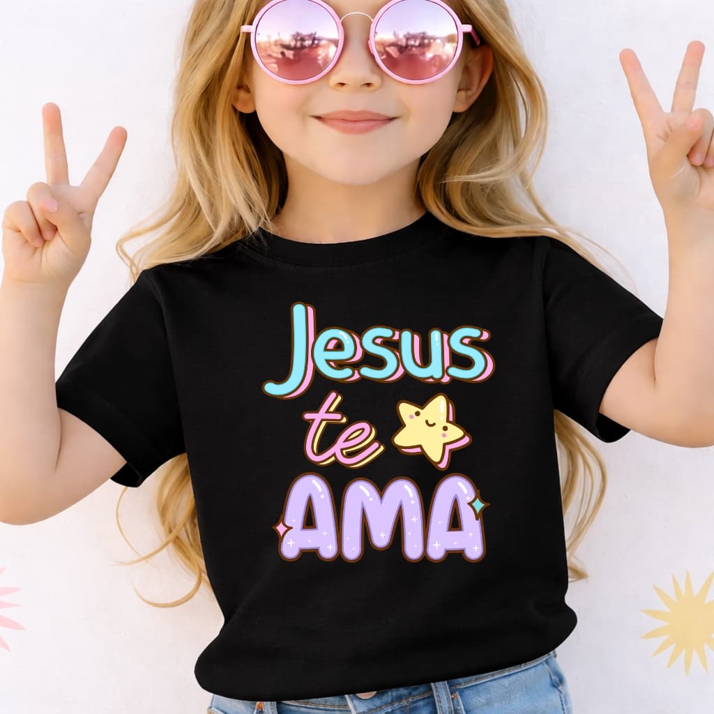 Camiseta Infantil Menina Jesus te Ama Religiosa Cristã Evangélica Gospel Deus God Blusa Juvenil