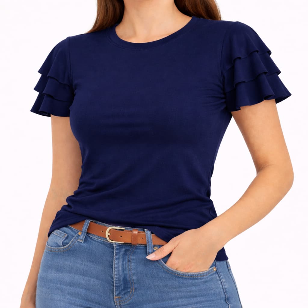 Blusa Básica Casual Feminina Elegante Suede Veste 38/44 Tshirt Regata Confortável Para Trabalhar  Manga Princesa Bufante