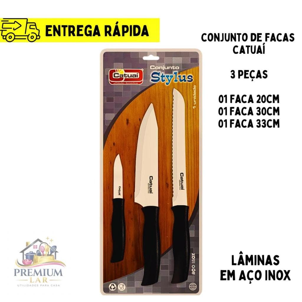 Conjunto de 3 facas Catuaí, Kit churrasco, Aço inox, Cabo Plastico.