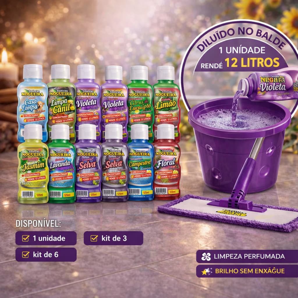 Essências Limpador Perfumado Aromatizante 125ml Super Concentrado Essências Nogueira Unidades e Kits