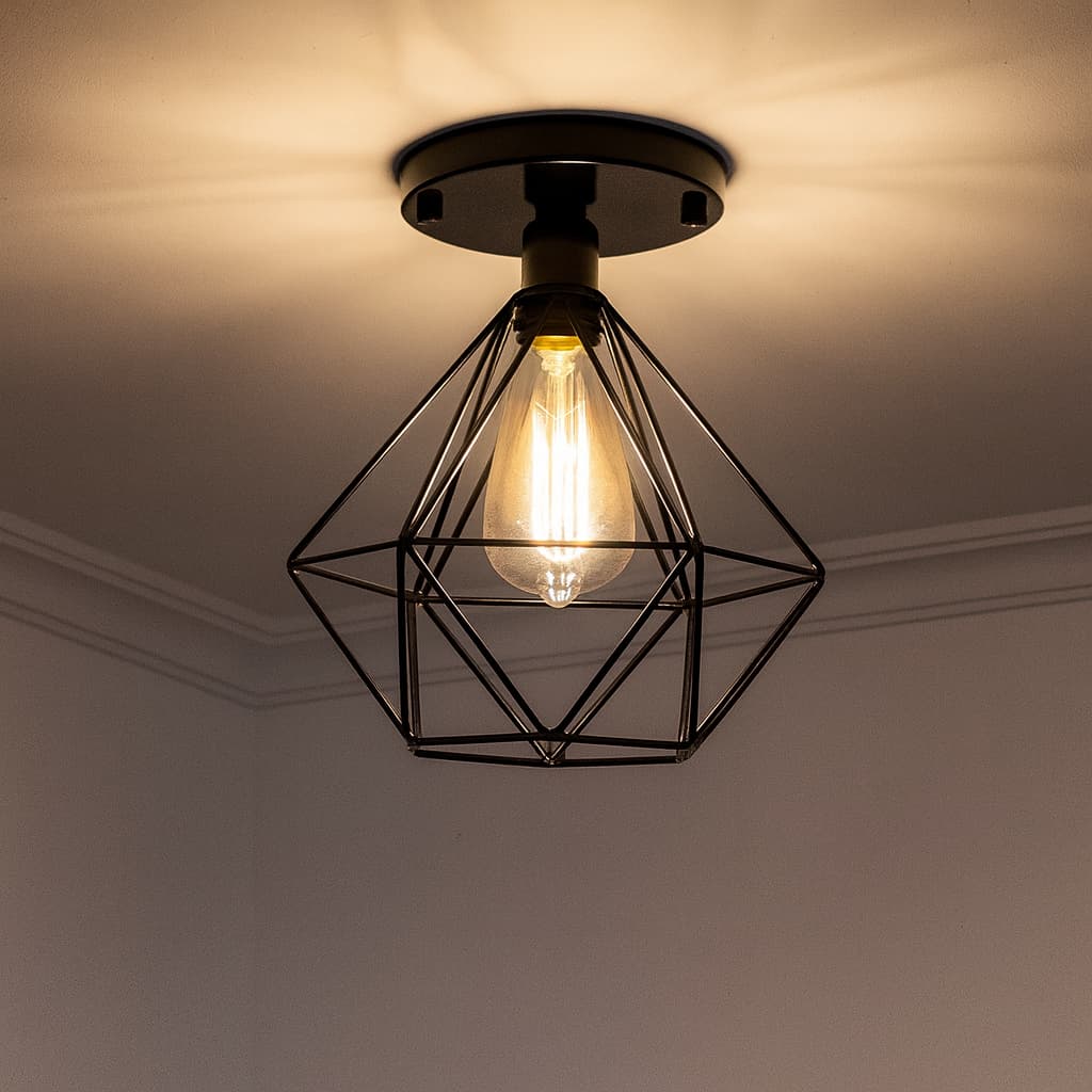 Luminária de Teto Plafon Retrô Aramado Diamante Sobrepor Moderno 127v/220v