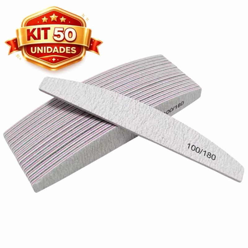 Kit 50/40/30/20/10 Lixa Boomerang 100/180 Alongamento Gel Fibra Bumerangue Lávavel Nails