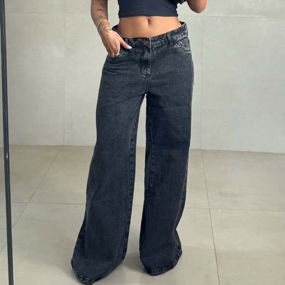 Calça Wide Leg Jeans Feminina Moderna Pronta Entrega Premium