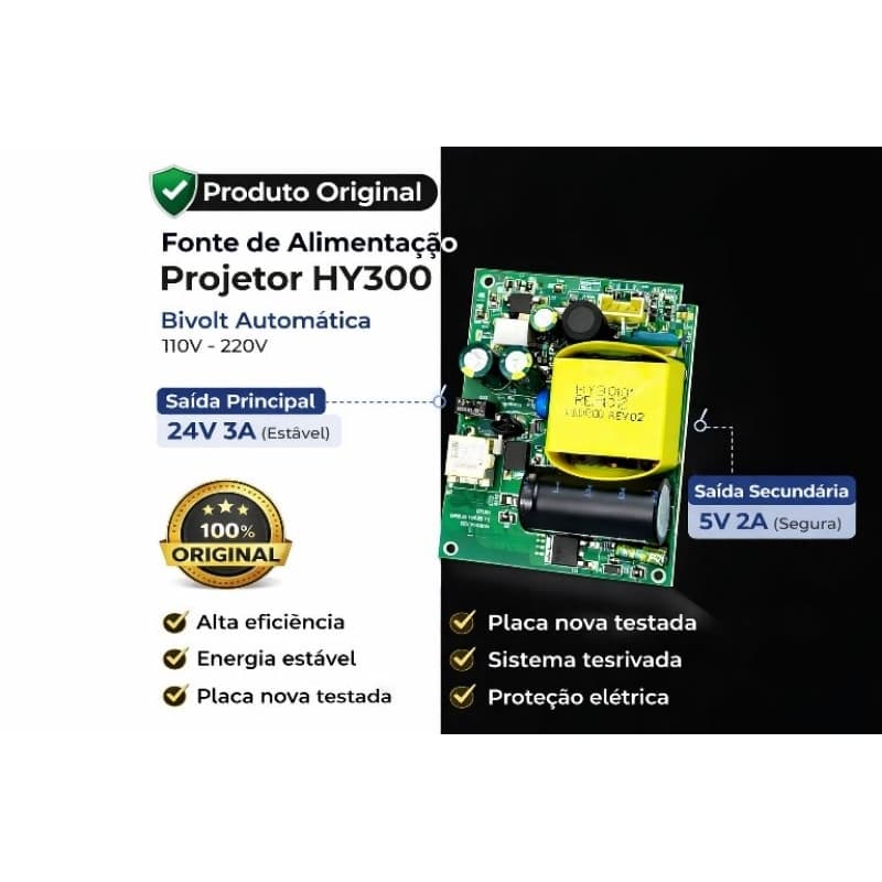 Fonte de Alimentação para Projetor HY300 e hy320 mini – Bivolt Automática
