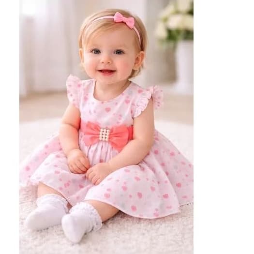 VESTIDO INFANTIL CORAÇÃO COM LAÇO DELICADO RODADO FORRADO LAÇO ROSA CINTO ROSA BORDADO DE PEROLA