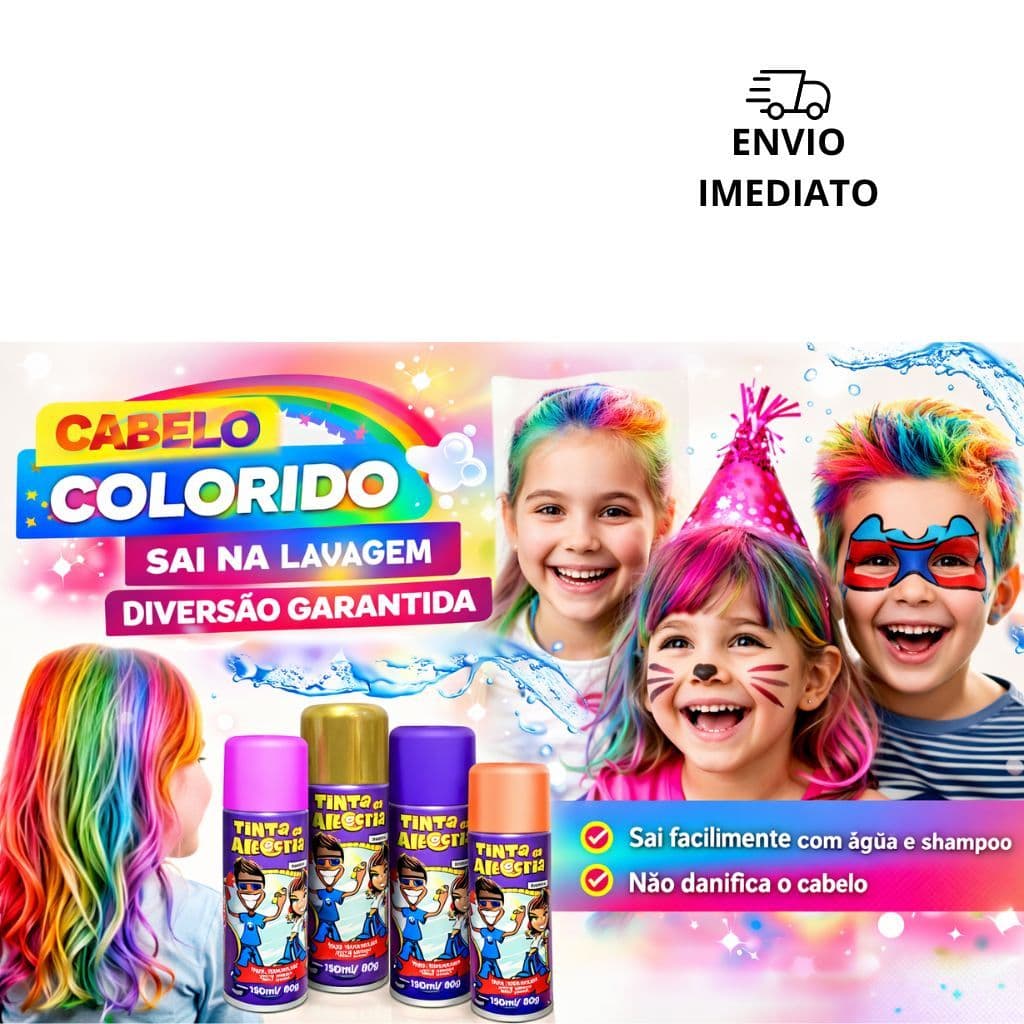 Tinta Temporária Cabelo Colorido Spray Lavável Infantil Carnaval Festa