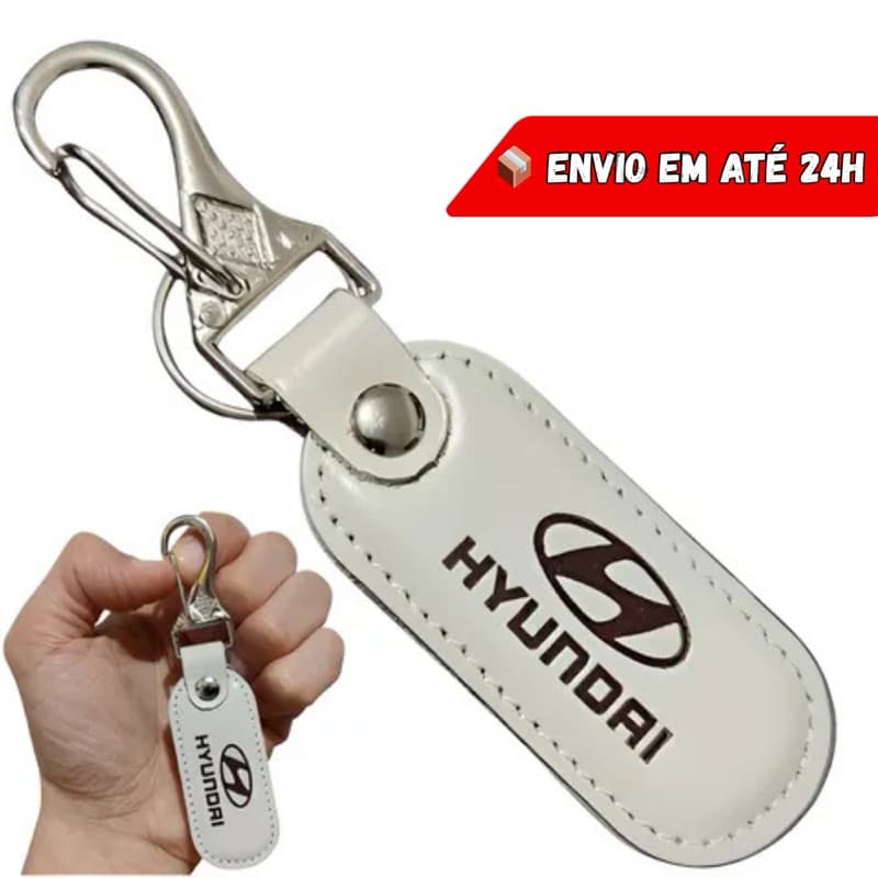 Chaveiro Automotivo Mosquetão Couro Branco Creta Tucson HB20 I30 Azera