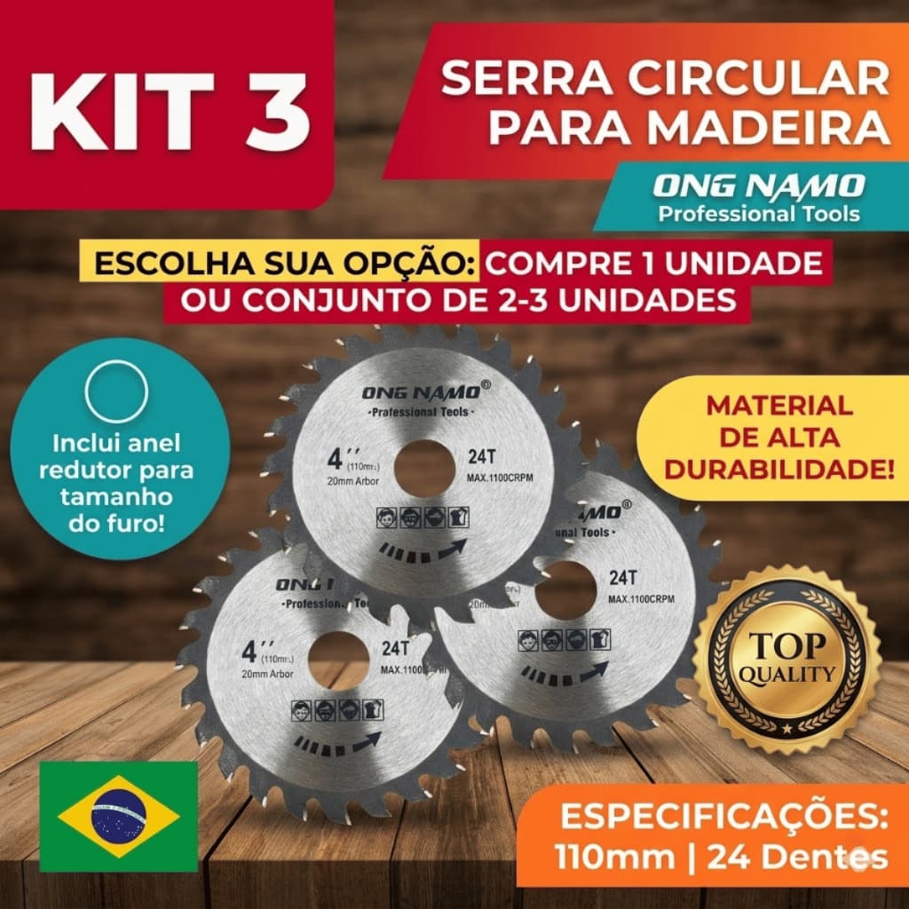 Disco de Serra Circular Profissional 4" Polegadas 110 mm 24 Dentes Madeira MDF Acrílico Universal