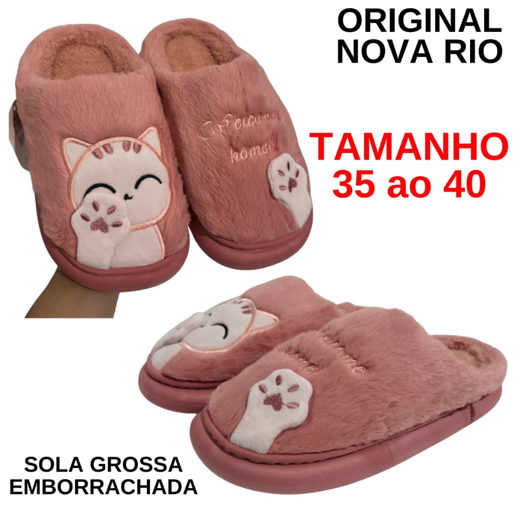 Pantufa Inverno Infantil Adulto Gatinho Rosa E 3d Sola Antiderrapante Menina Chinelo de Quarto Tamanho 35 ao 40 Juvenil