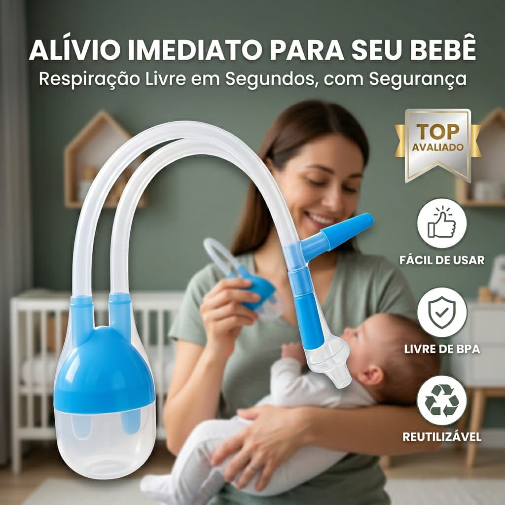 Aspirador Nasal Bebe Sucção Silicone Infantil Recem Nascido Anti Refluxo Higienico Azul Top