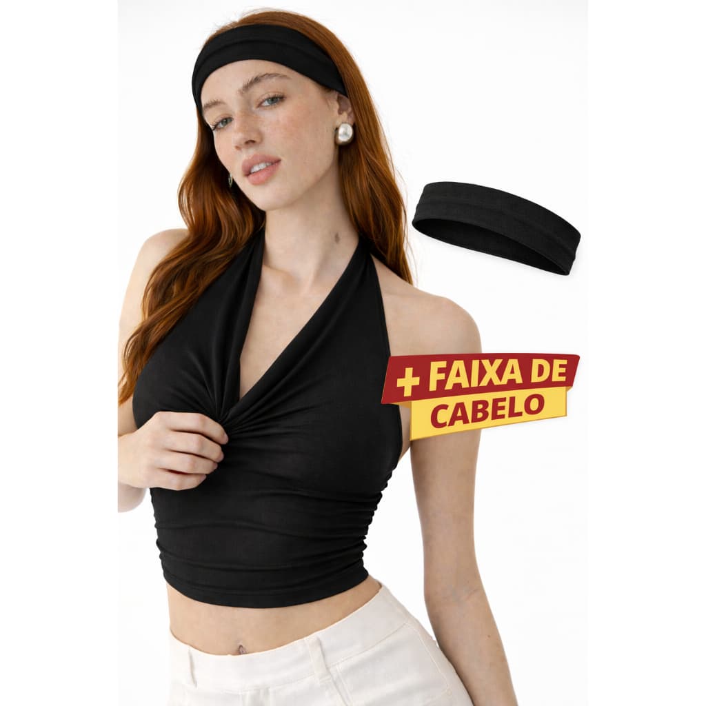 kit Blusa Gola  Boba Basica Feminina + Faixa de Cabelo