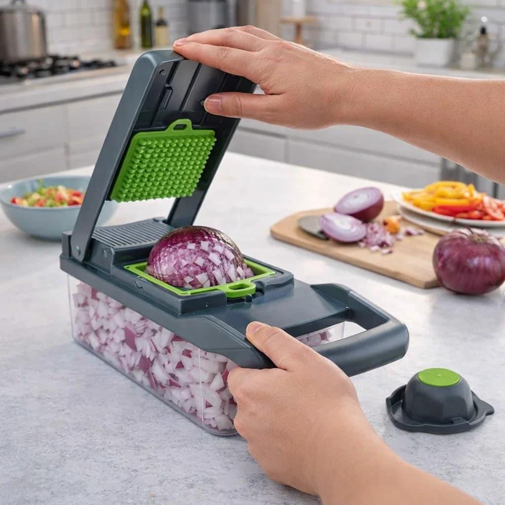 Kit Cortador Ralador Multifuncional 16 Peças Inox 16 em 1 Fatiador carne triturado Legumes Cozinha Prático