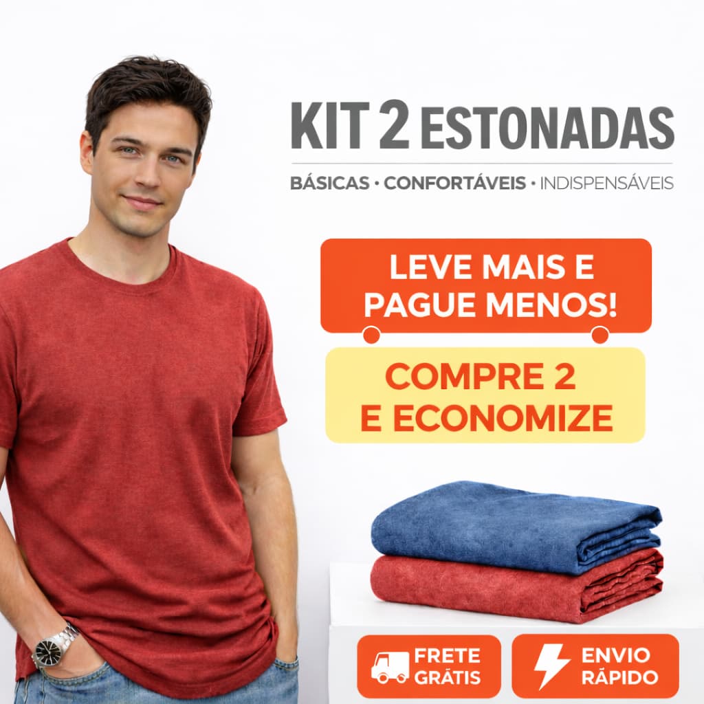 Kit 2 Camisetas Estonadas Mascullina Lisa Casual Dia - Dia