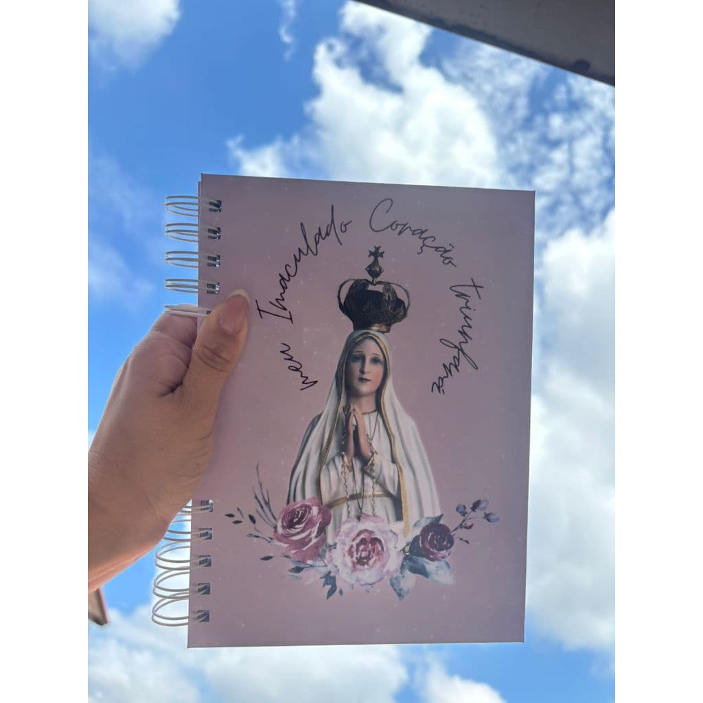 Caderno Nossa Senhora de Fátima Personalizado Capa Dura Floral Católico Feminino  Presente Religioso