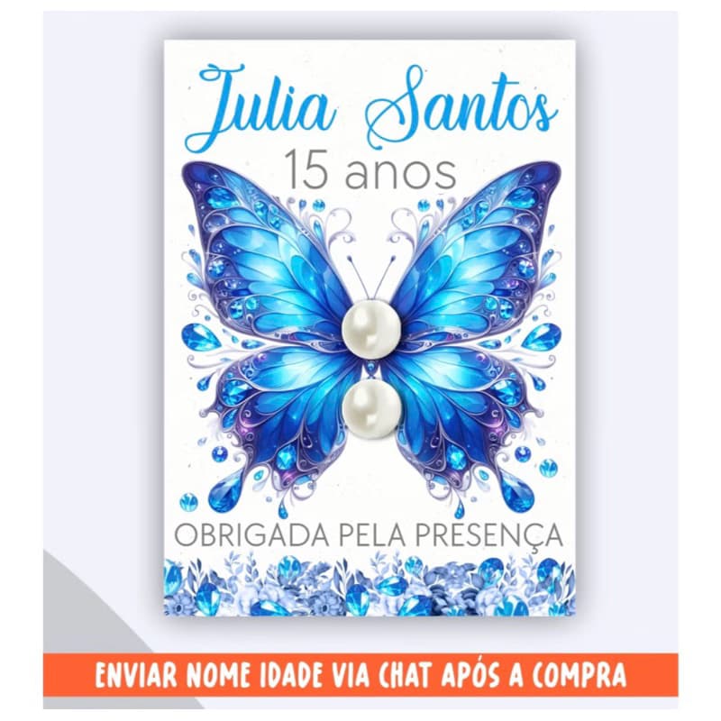 Kit 20/30/50/75/100 Pares de brinco Pérola com tag Borboleta Safira, Diamante Mimo , Lembrancinhas, Aniversário