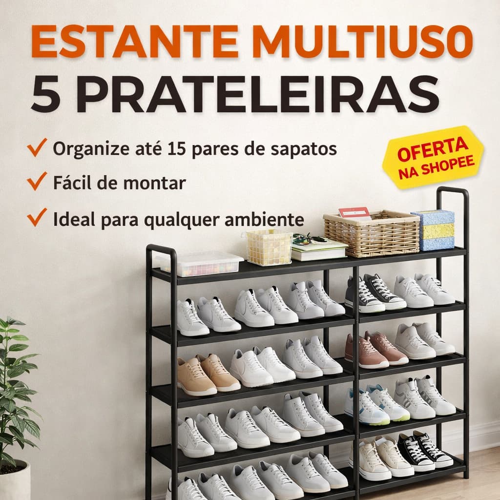 Estante Multiuso 5 Prateleiras Organizadora Sapateira Porta Sapatos Preto