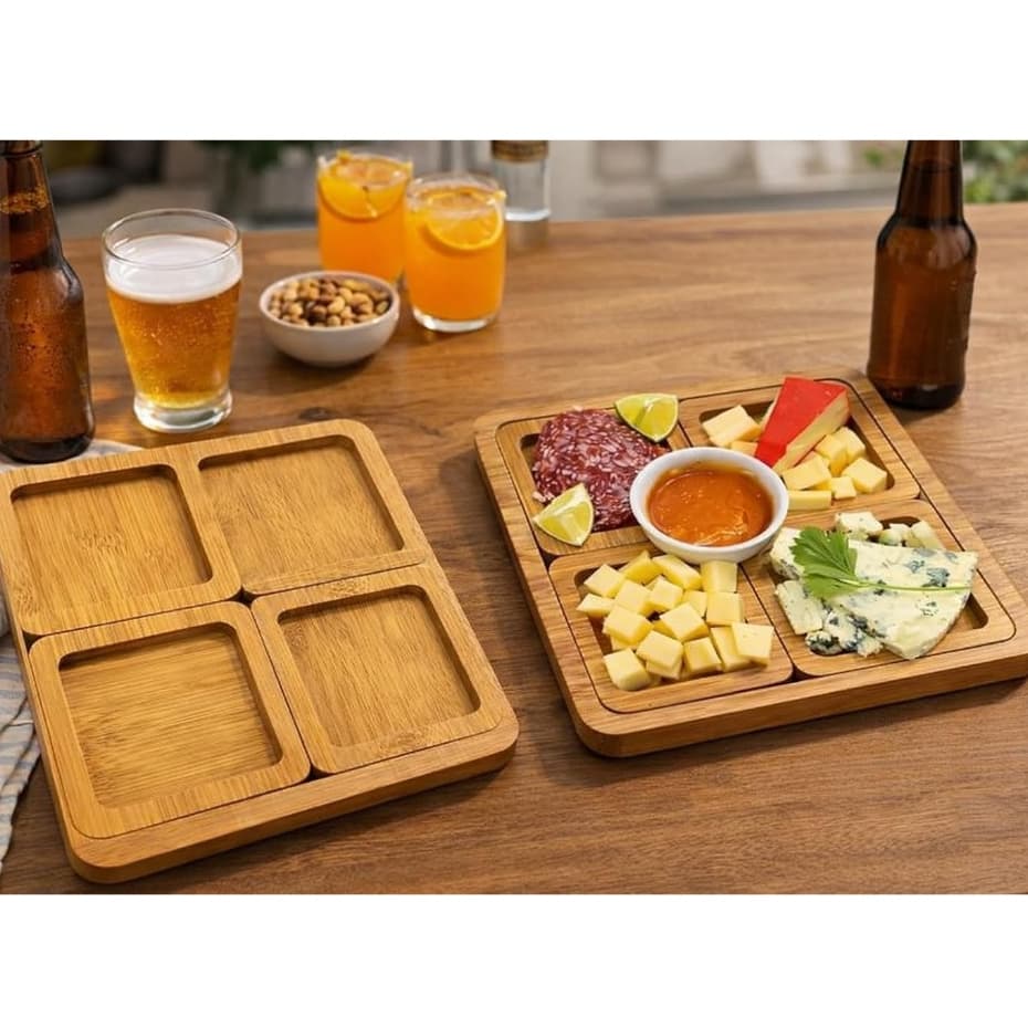 Tábua para Petisco Quadrada com 4 Divisórias - Frios, Aperitivos, Salgadinhos - Petisqueira