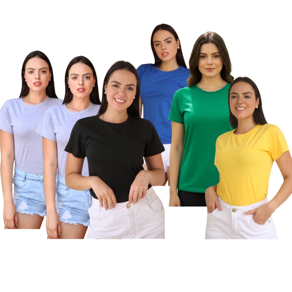 Kit 6 Camisetas Femininas Básicas Algodão 30.1 penteado Oferta Limitada