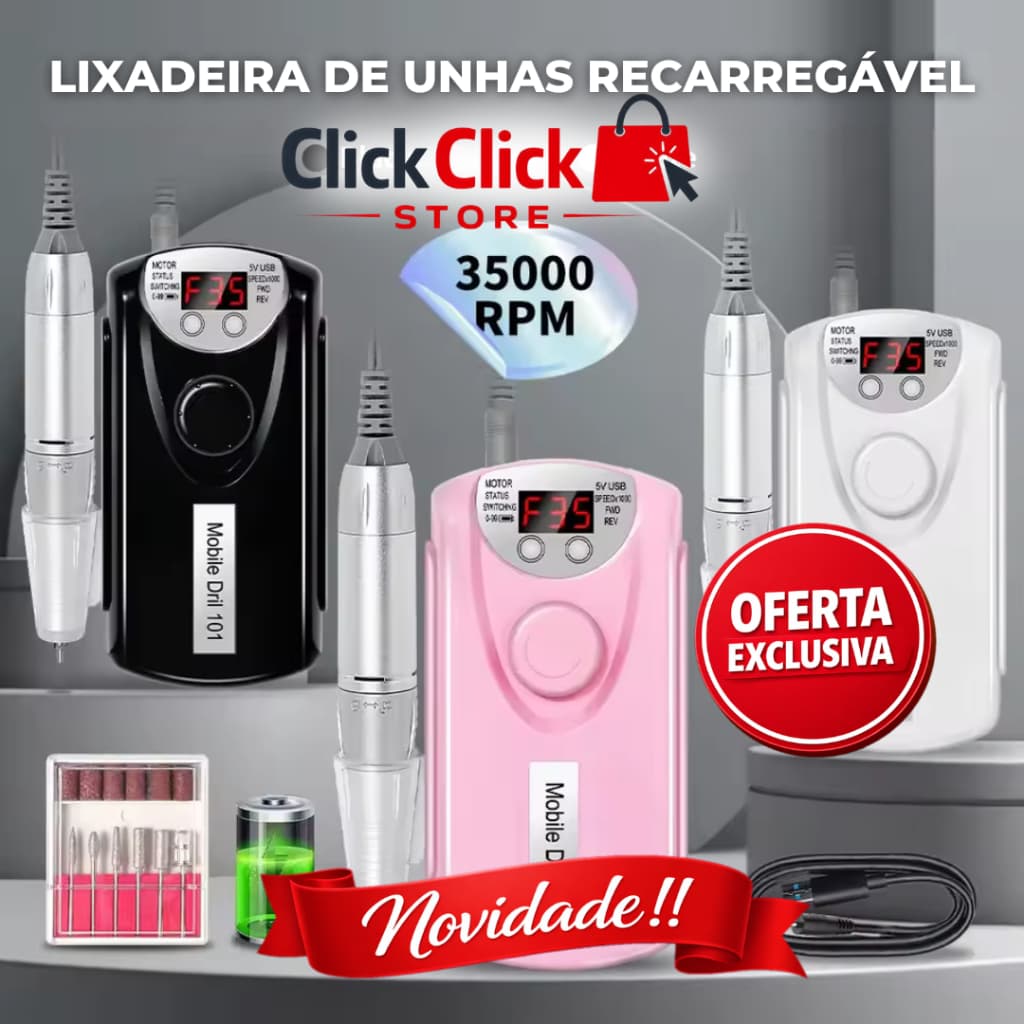 Motor Lixadeira de Unha 30000 RPM Portátil Recarregável Profissional Manicure Nail Drill - SQ8556