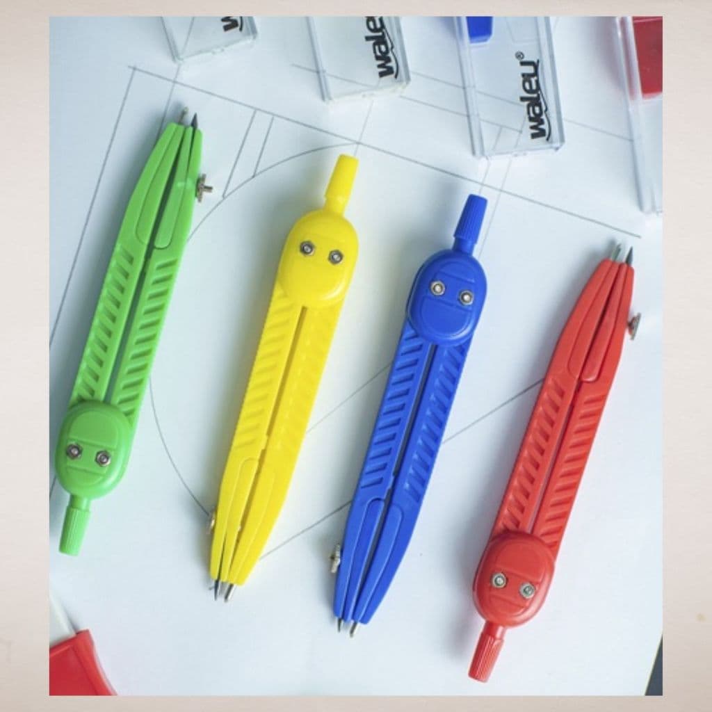 Compasso Escolar Corpo Plástico Colorido Waleu Resistente