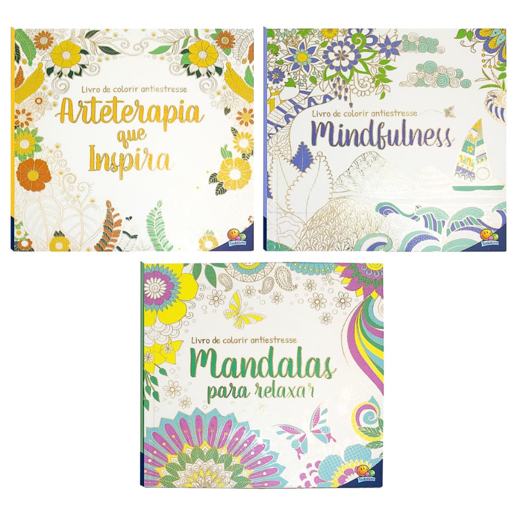 Kit ArteTerapia AntiEstresse | 3 Livros | Colorir Para Adultos - Graça e Inspiração
