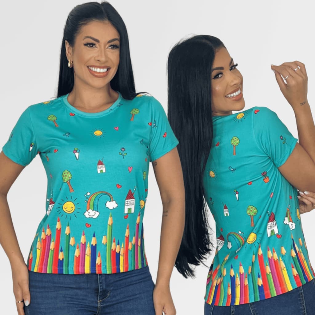 T-shirt Blusa Feminina Premium Área da Educação Camiseta Uniforme Feminino P ao GG - Verde