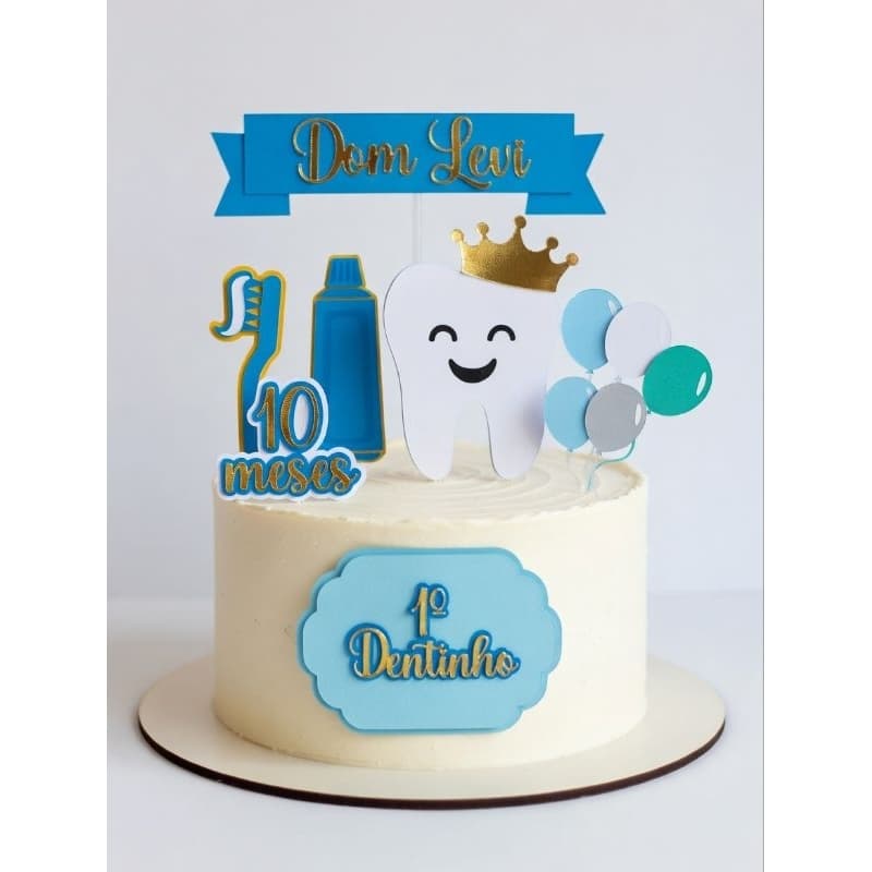 Topo de Bolo Meu Primeiro Dentinho Personalizado com Nome e Idade | Mêsversario Menino Menina Dentinho