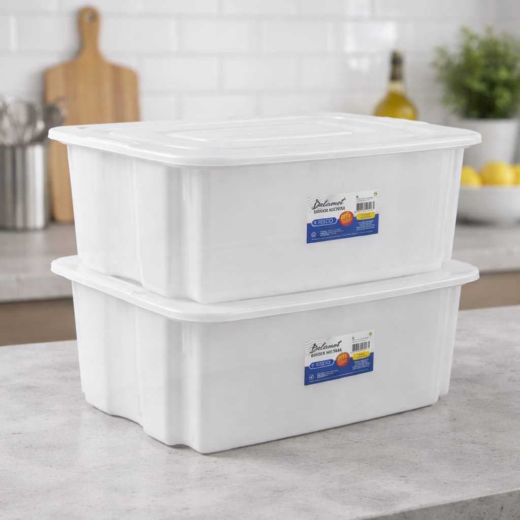 Kit 02 Caixas Bandeja Organizadora 24,5 Litros com Tampa Multiuso Açougue Freezer Restaurante Carnes