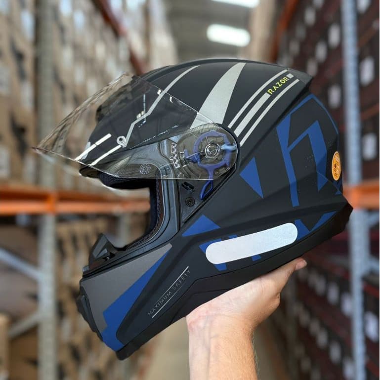 Capacete moto Norisk Razor Full Azul Preto Fosco + Narigueira Masculino Feminino Original Novo