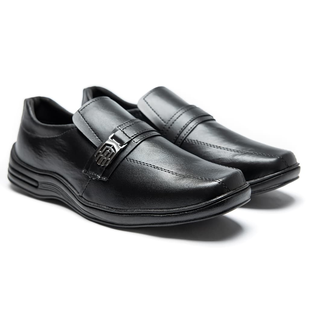 Sapato Social Masculino de Couro Ecológico nas cores Preta e Marrom Café, Sapato Calce Fácil, Elegante e Confortável