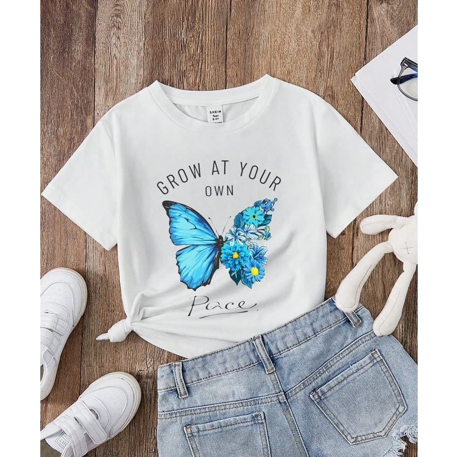 Camiseta Pra Menina Foto De Borboleta Blusa Manga Curta super descolada e muito despojada