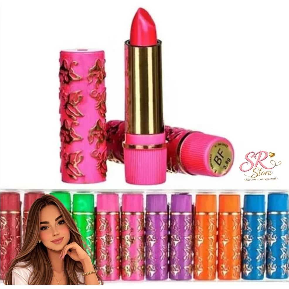 Kit Batom Mágico Coloridos da VoVó 24h Sombra Flor Hidratante Longa Duração 6 ou 12 Unidades