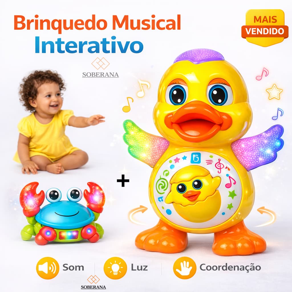 Pato Dançante Caranguejo Fujão Brinquedo Luz Som Interativo Educativo Coordenação Motora Infantil