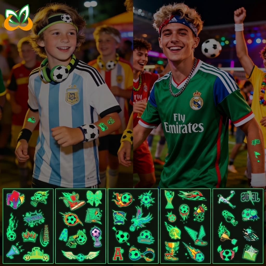 7 tatuagens temporárias que brilham no escuro com tema de futebol,Copa do Mundo FIFA de 2026