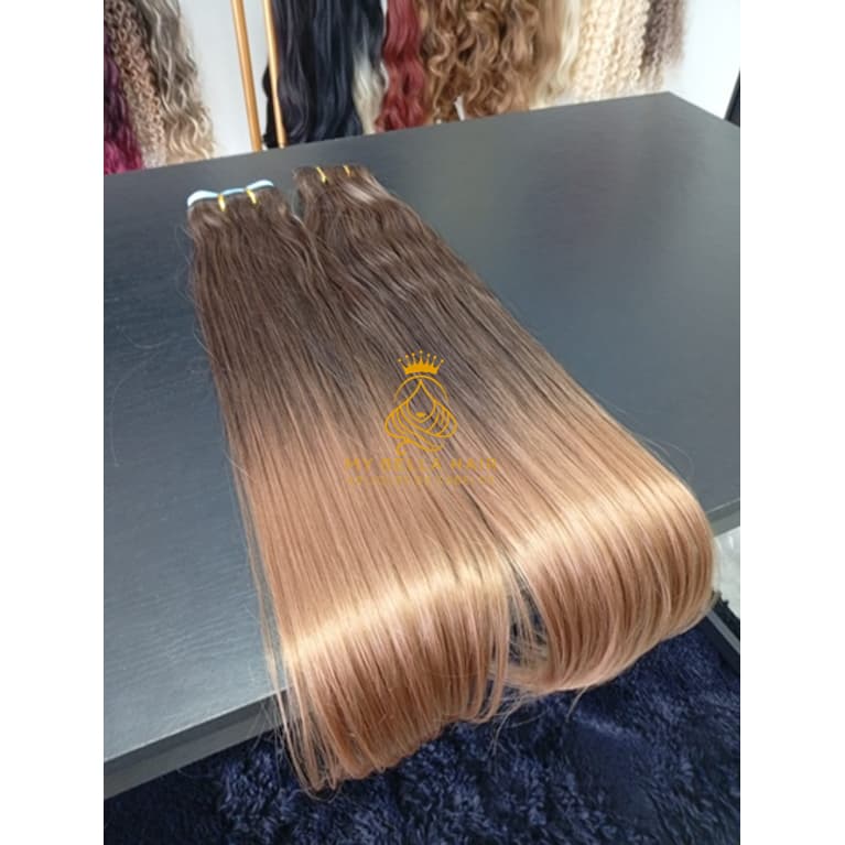 Aplique de Cabelo Europeu Semi Humano Natural Liso Californiana na Fita Adesiva 70cm