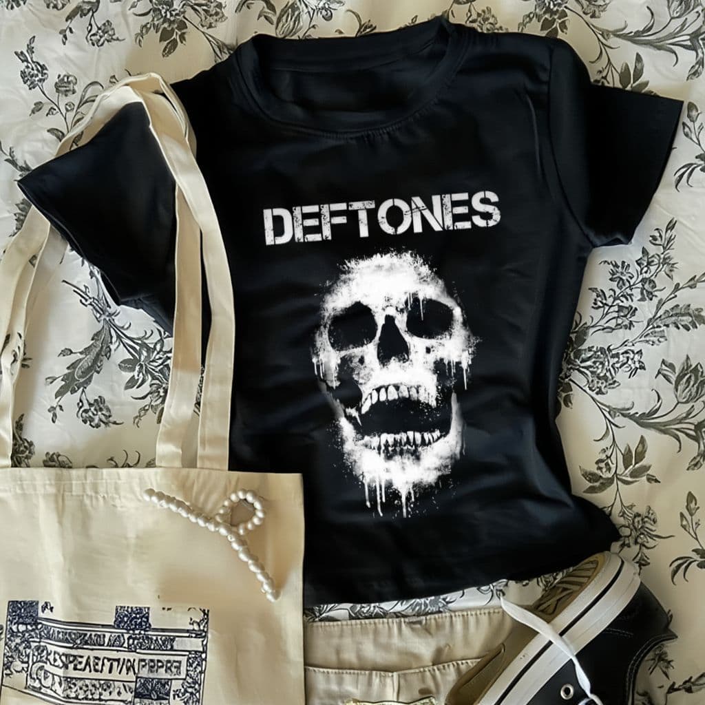 Blusa Slim Fit Baby tee Babylook suplex compressão colada feminina retrô tumblr rock banda DEFTONES