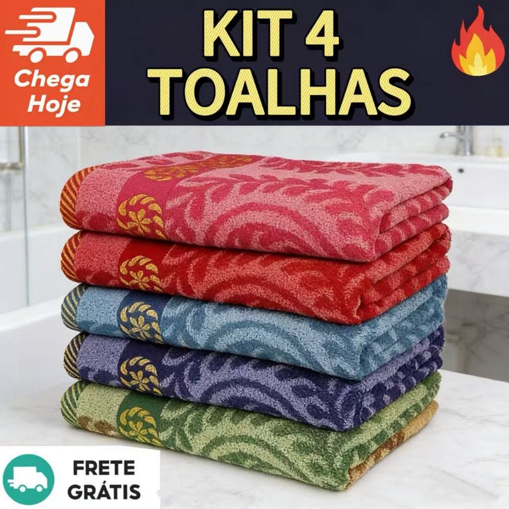 kit com 4 toalha de banho grande istambul 1,40- x 0,70cm absorçao macia grossa