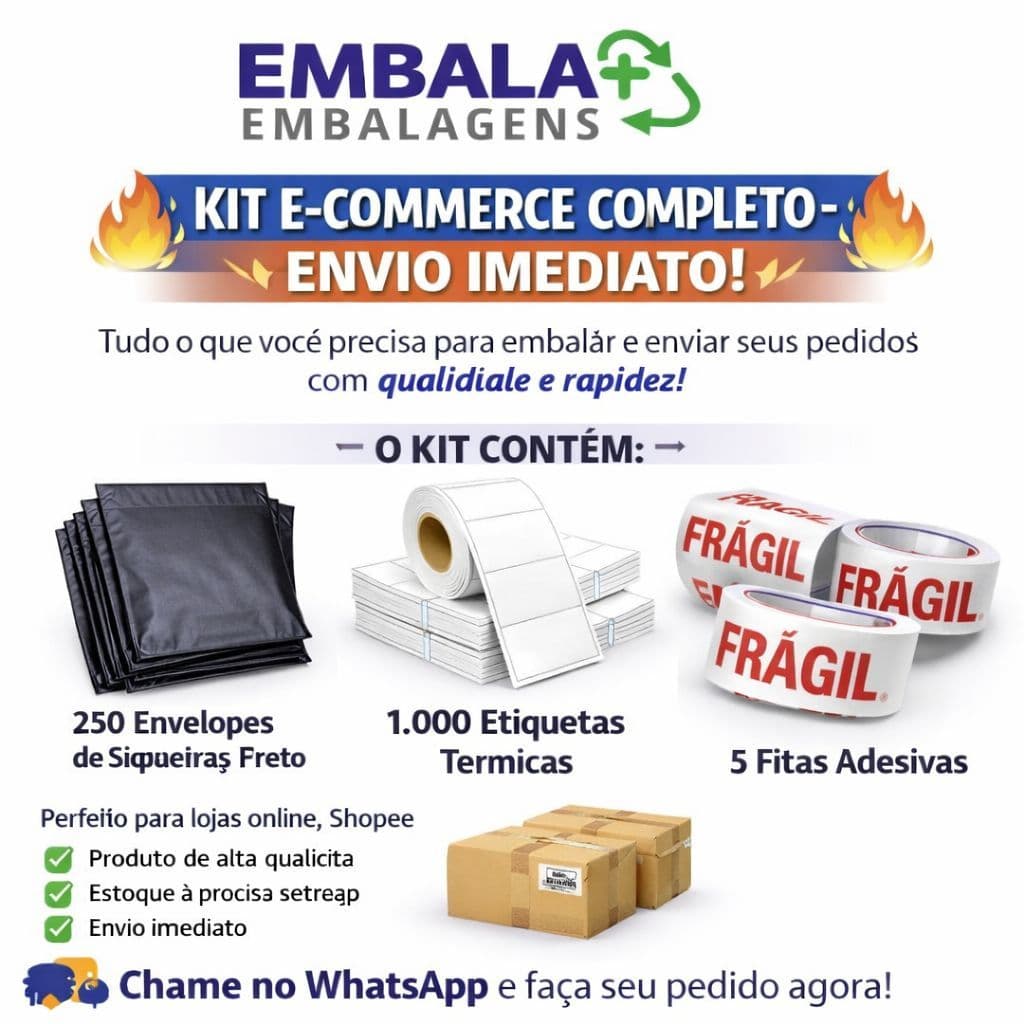 KIT PARA VENDAS ONLINE COM FITA CUIDADO FRAGIL ETIQUETA E ENVELOPE