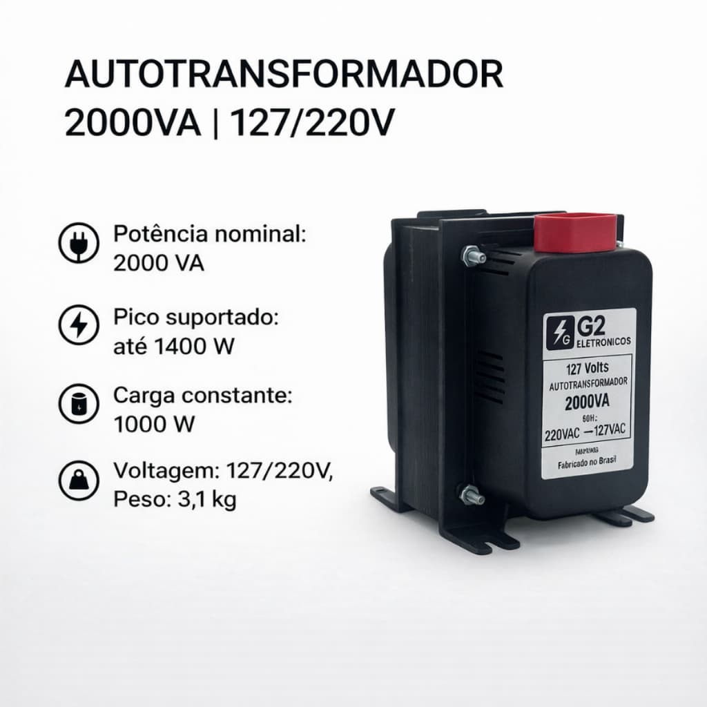 Auto Transformador bivolt conversor de energia 110 e 220 2000va