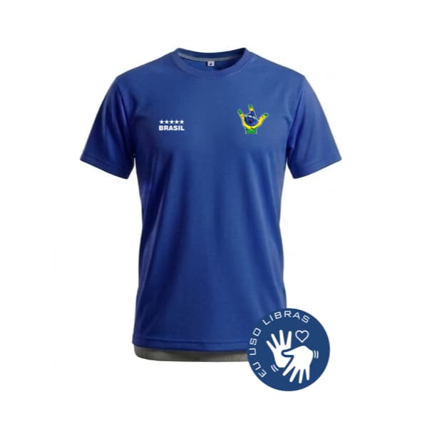 Camiseta básica BRASIL Malha Fria (PV) Azul Camiseta Manga Curta Camiseta com estampa personalizada do Brasil em LIBRAS