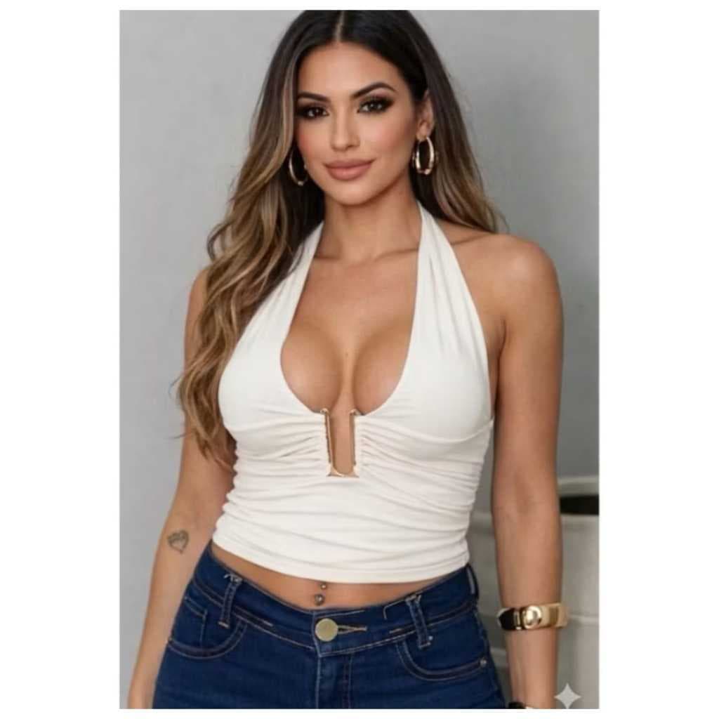 CROPPED femenino alça larga en suplex com amarraçao versatil confortavel