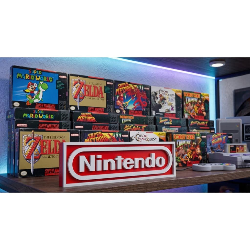 Placa Decorativa Nintendo 3D Logo Retrô 16cm | Enfeite para Setup e Quarto Gamer Geek