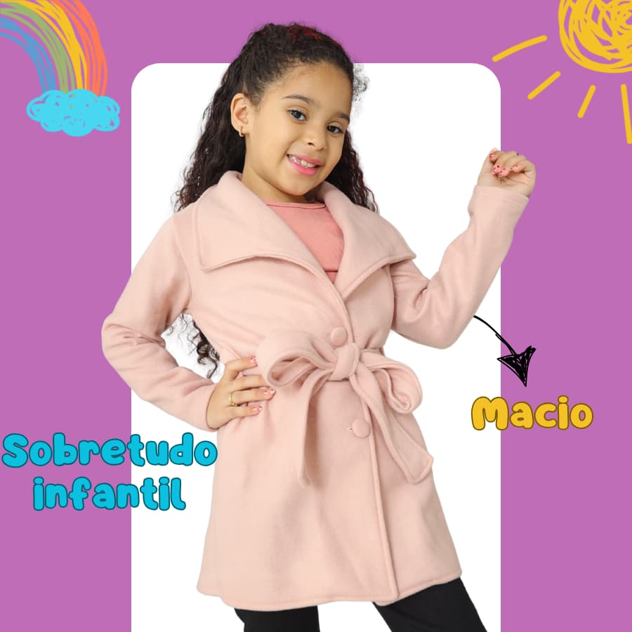 Sobretudo soft menina inverno longo casaco feminino infantil lã batida quentinho botões estilosa