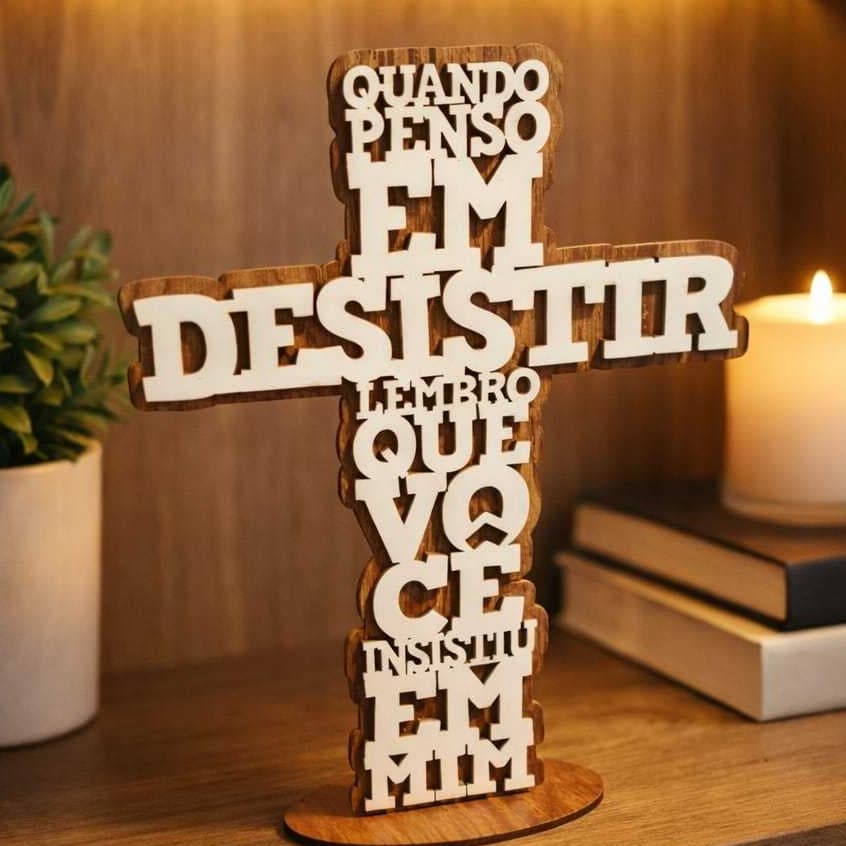 Decoração Cruz MDF 3D Frase Motivacional